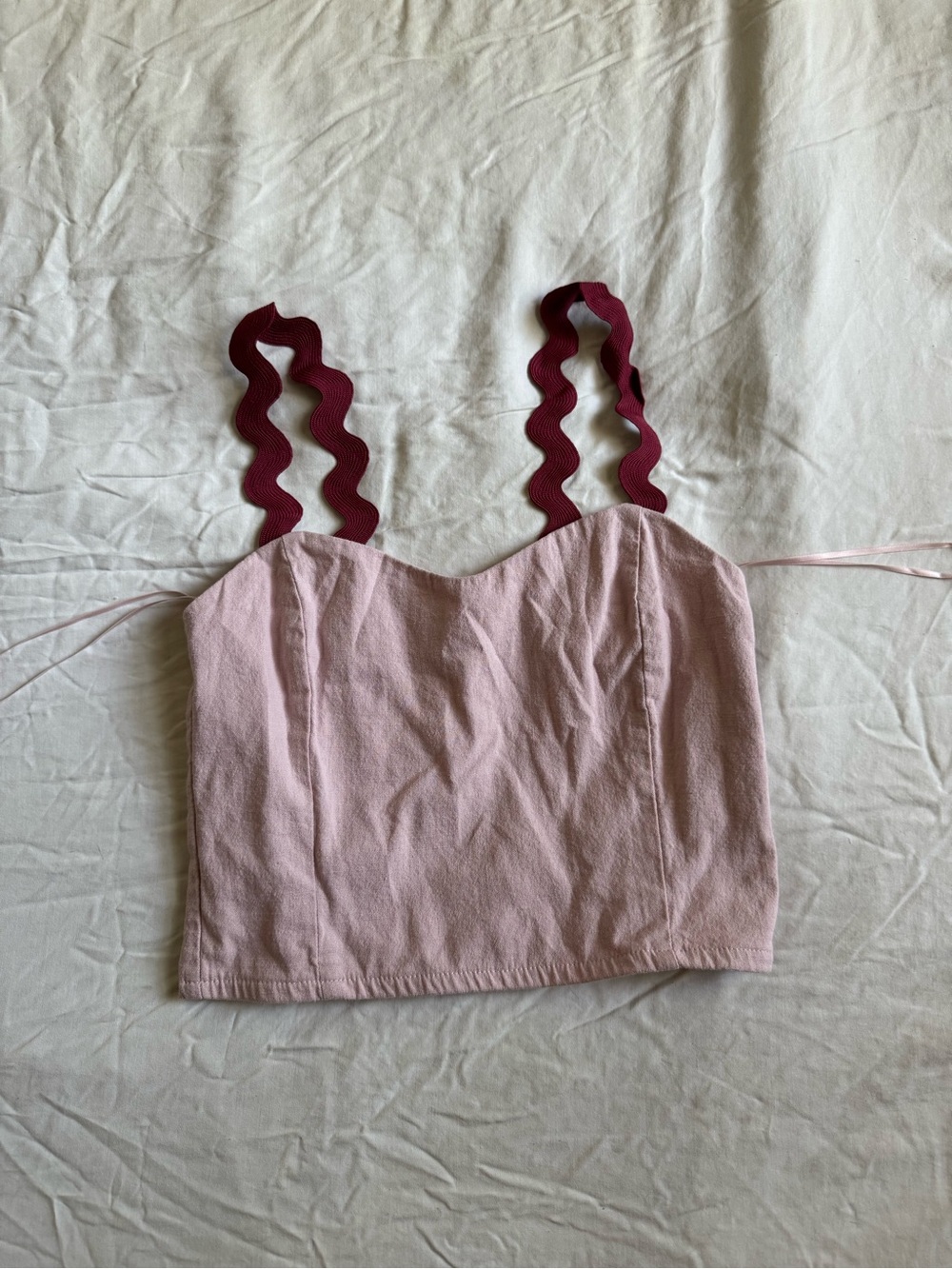 Wavy Strap Pink Cropped Tank Top